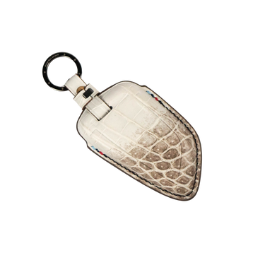 BMW G SERIES Natural Himalayan Crocodile Leather Car Key Fob Cover With Silver Ring + Stud Hardware, BackSide