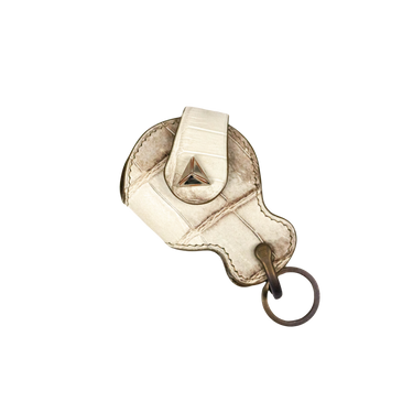 Mini Leather Car Key Fob Cover With Titanium Ring + Stud Hardware , Front View