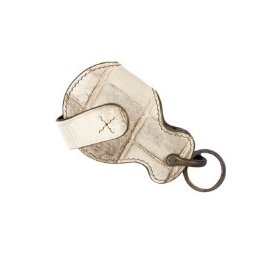 Mini Leather Car Key Fob Cover With Titanium Ring + Stud Hardware , Back View