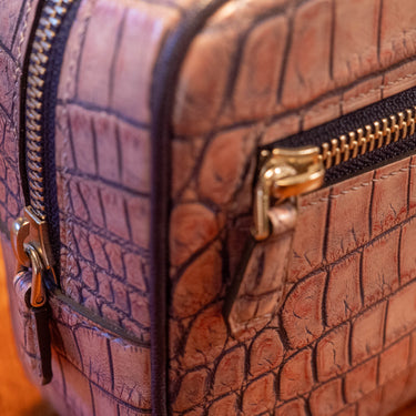 Iridescent Salmon Crocodile Clutch