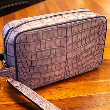 Iridescent Salmon Crocodile Clutch