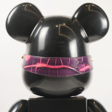Tie-Dye Purple Crocodile Leather Masked Bear Figurine, Back Of Face Closeup