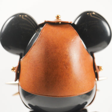 Brown Vegetable Tan Calf Leather Masked Bear Figurine, Back Of Face Closeup